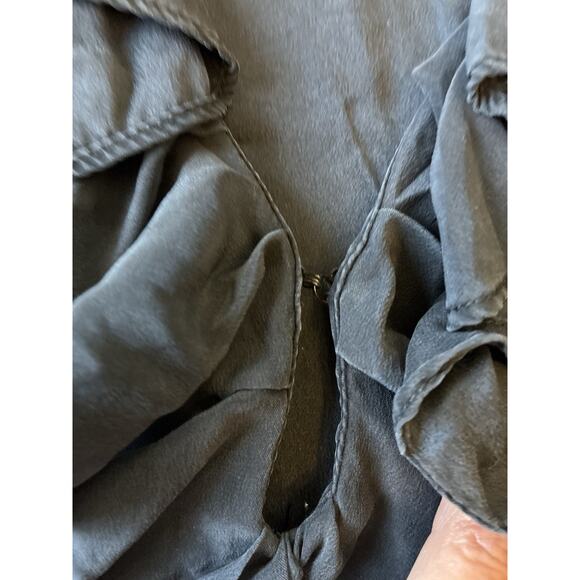 VTG 90s Black Silk Dress Ruffle Collar Whimsygoth Steampunk Vamp Dark Fairy S - Picture 16 of 16